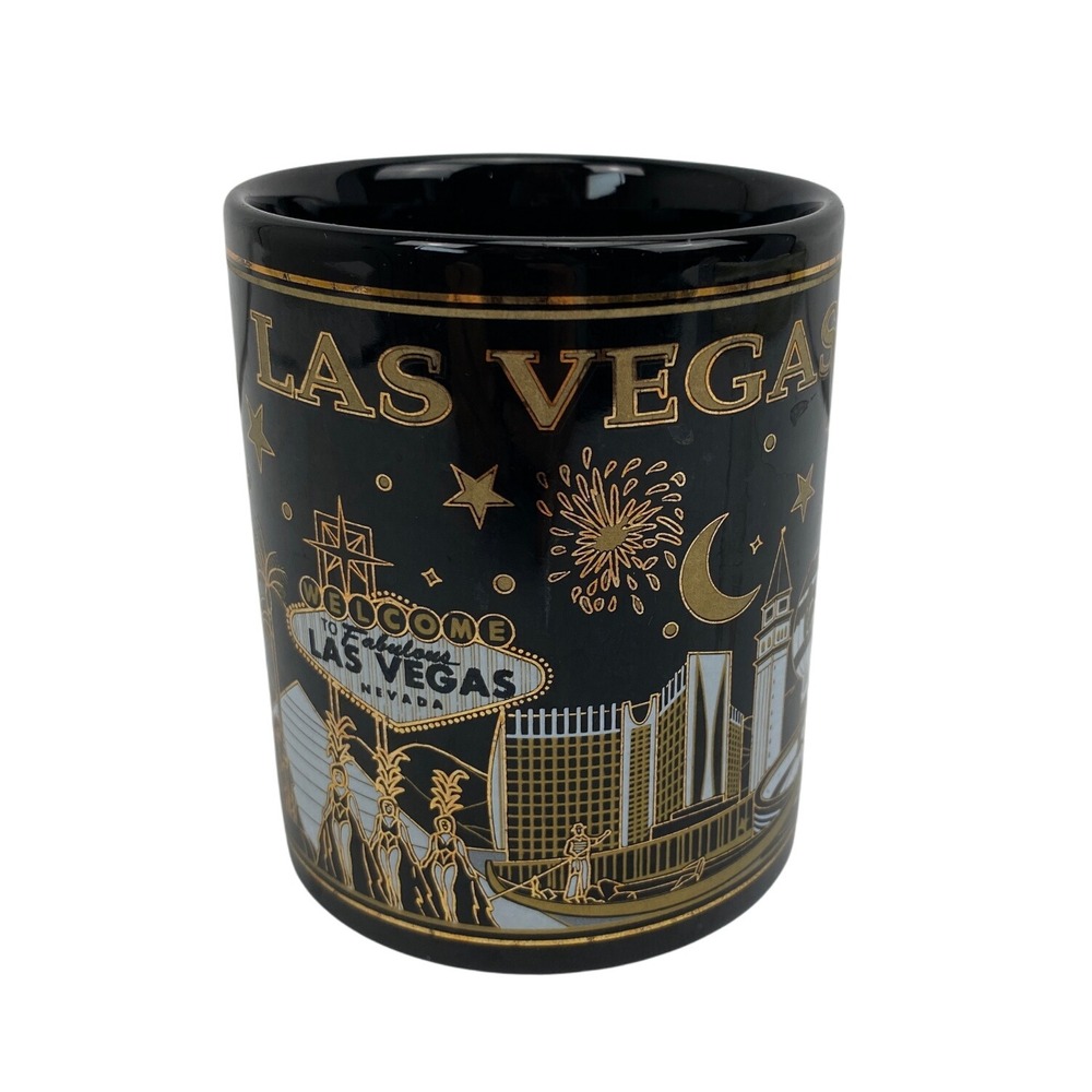Las‎ Vegas Souvenir Coffee Mug Black Gold City Skyline Landmarks Travel Cup
